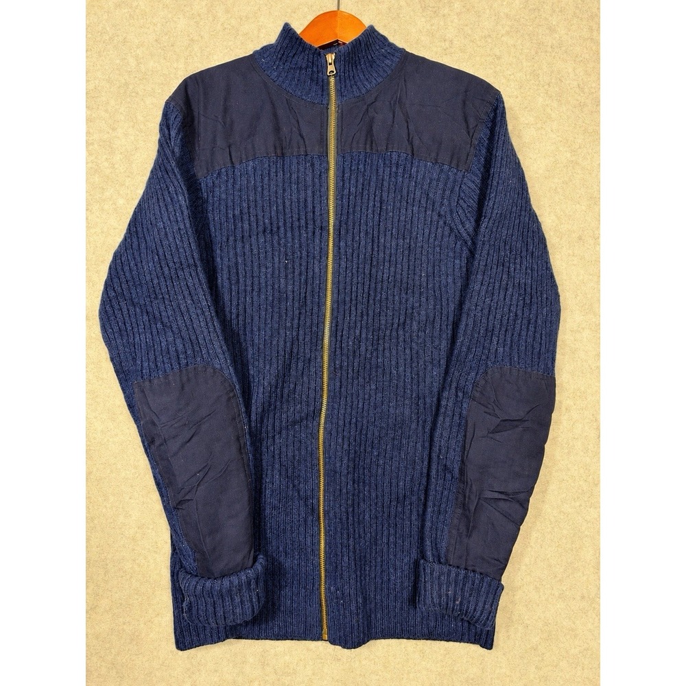 LL Bean Commando Sweater Mens XL Tall Navy Merino Lambswool Full Zip Elbow Patch